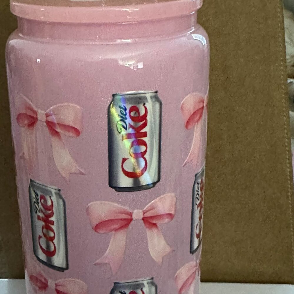 Handmade Frosted Pink Glass 16 ounce Diet Coke Tumbler